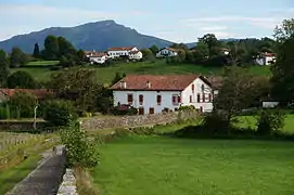 Vue d’un paysage rural avec des fermes basques.