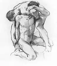 Attribué à John Singer Sargent, Hommes nus luttant, ni localisé, ni sourcé.
