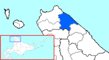 Carte bicolore montrant l'emplacement du district de Sōya.