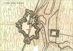 Le Sassevaart à Sas-de-Gand. (carte de Bleau)