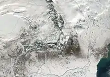 La Roumanie en hiver, vue de satellite en 2001