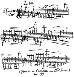 Manuscrit de Satie pour deux trompettes