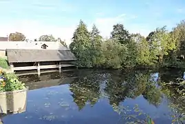 Le Loir et un ancien lavoir, vue aval à partir du pont.