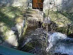 Le Sausseron à Valmondois. A gauche la grille d'entrée de l'alimentation d'un ancien moulin à eau