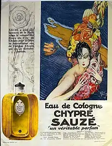 Publicité pour l'eau de Cologne Chypre de Sauzé Frères.