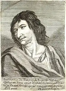 Portrait de Cyrano dessiné et gravé par un artiste non identifié d'après un tableau de Zacharie Heince.