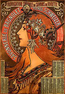 Affiche promouvant la savonnerie de Bagnolet, Alfons Mucha (1897).