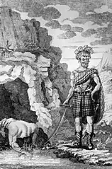 Gravure représentant Sawney Bean en costume traditionnel écossais.