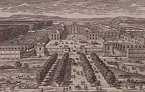 Le château de Sceaux au temps de Colbert, vu depuis l'avenue d'entrée. Gravure d'Adam Pérelle.