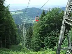 Vue depuis le milieu de la ligne avec la ville de Fribourg en arrière-plan