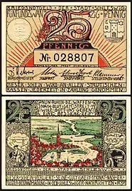 Monnaie vers 1920 à Schleswig (ville) pour la transition entre la Première Guerre mondiale et la république de Weimar.