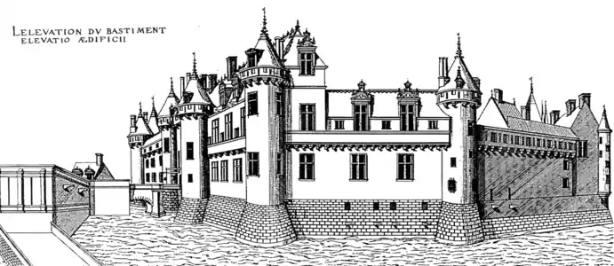 Chantilly, l'elevation du bastiment, eau-forte, graveur anonyme (XVIe siècle)