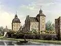Château de Myllendonk (de) (Heinrich Deiters et Alexander Duncker, XIXe siècle) ; acheté après 1700 par Gertrude von Berlepsch, (née Wolff von Gudenberg (de))