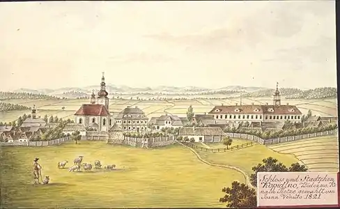 Château et ville de Kopidlno, peinture de Joann Venuto, 1821.