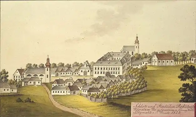 Château et ville de Rokytnice v Orlických horách en 1814,par Joann Venuto.