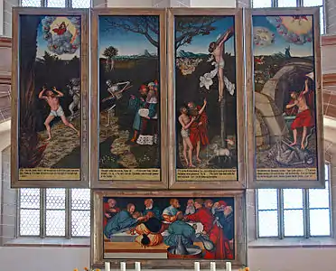 Retable de Schneeberg (1532-1539), de Lucas Cranach l'Ancien, dans l'église Saint-Wolfgang de Salzkammergut (de).
