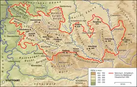 Carte topographique du massif forestier de Souabe et Franconie