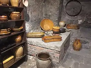 Reconstitution d'une cuisine avec une poêle à lièvre au Töpfermuseum Thurnau (de)