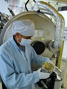 Montage d'un détecteur d'électrons sur un CubeSat au sein des installations du laboratoire.