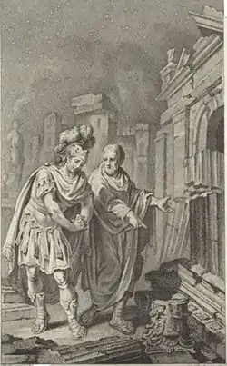 Gravure représentant Scipion Emilien et Polybe devant les ruines de Carthage