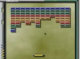 Copie d'écran du jeu « LBreakout2 », un logiciel libre similaire à « Arkanoid ».