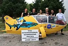 L'équipe du Scubster menée par Stéphane Belgrand Rousson lors des 11e championnats du monde de sous-marin à propulsion musculaire.