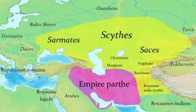 Les Scythes et les Parthes vers 100 av. J.-C.