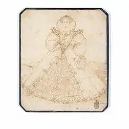 Probablement une des versions des dessins commandés par la Reine Élisabeth en 1584 pour son nouveau Grand Sceau d'AngleterreUne autre version a finalement été choisie (V&A.)