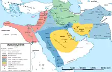 Carte montrant le contrôle territorial des différentes factions pendant de la Deuxième Fitnah