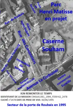 1995. Les immeubles de bureaux sont construits. Les traversées routières à l'extrémité de la rue Saint-Hubert et de la rue de Roubaix sont fermées en prévision de l'aménagement du parc Henri Matisse