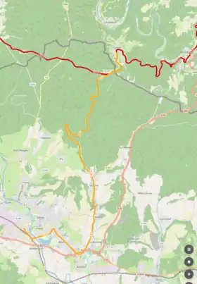 Plan de la ligne en jaune foncée et en rouge les trams vicinaux 510A et 510C.