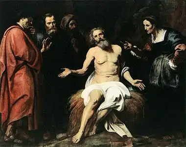 Job à l'épreuve de sa femme et ses trois amis (après 1613), en collaboration avec Peter Paul Rubens, Galerie nationale de Prague.