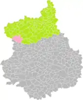 Position de Senonches (en rose) dans l'arrondissement de Dreux (en vert) au sein du département d'Eure-et-Loir (grisé).