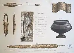 Objets gaulois des fouilles de Marson, dessin émile Gastebois, édité par la SACSAM.