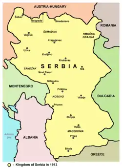 Carte du royaume de Serbie en 1913.