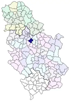 Localisation de la municipalité de Mladenovac en Serbie