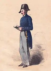 Un sergent de ville, lithographie de Hippolyte Pauquet, 1842.