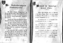 Serment de jumelage entre Herborn (texte allemand à gauche) et Pertuis (texte français à droite) en 1965.