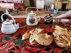 plats servis lors d'un accueil d'un invité à Turfan