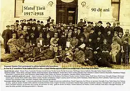 Le Palais Sfatul Țării le 10 décembre 1918 avec Gherman Pântea, Artur Văitoianu, Pantelimon Halippa, Elena Alistar.