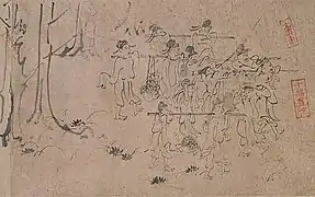 Peinture libre à l'encre. Rouleau illustré de la butte du Shōgun, XIIIe.