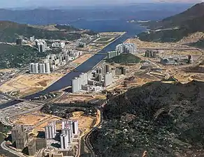 La nouvelle ville de Sha Tin en développement dans les années 1980.