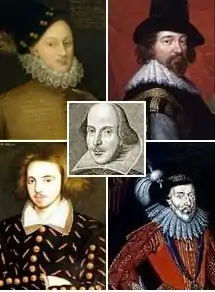 Portraits de Shakespeare et de quatre autres écrivains.