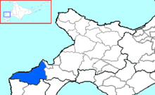 Carte bicolore montrant l'emplacement du district de Shimamaki dans la sous-préfecture de Shiribeshi.