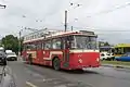 Ancien trolleybus FBW de 1966 des transports biennois en service à Sibiu en Roumanie en 2004.