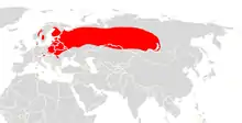 Répartition, de l'Europe de l'est au centre de la Russie