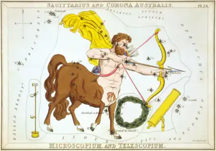 Carte no 24 : Le Sagittaire et la Couronne australe, le Microscope et le Télescope
