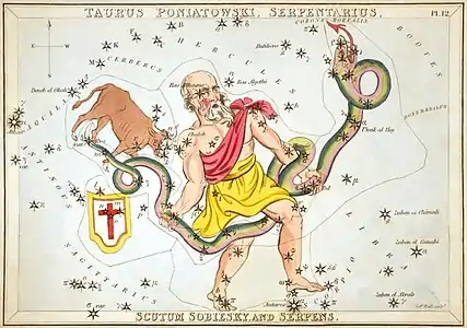 Carte no 12 : Le Taureau de Poniatowski, Ophiuchus, l'Écu de Sobieski et le Serpent