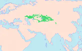 Carte d'Asie, représentant les zones kazakhophones.