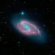 M66 dans le domaine de l'infrarouge par le télescope spatial Spitzer.